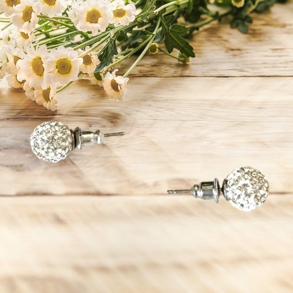 Clear Swarovski Crystal Ball Stud Earrings - Picture 1 of 4